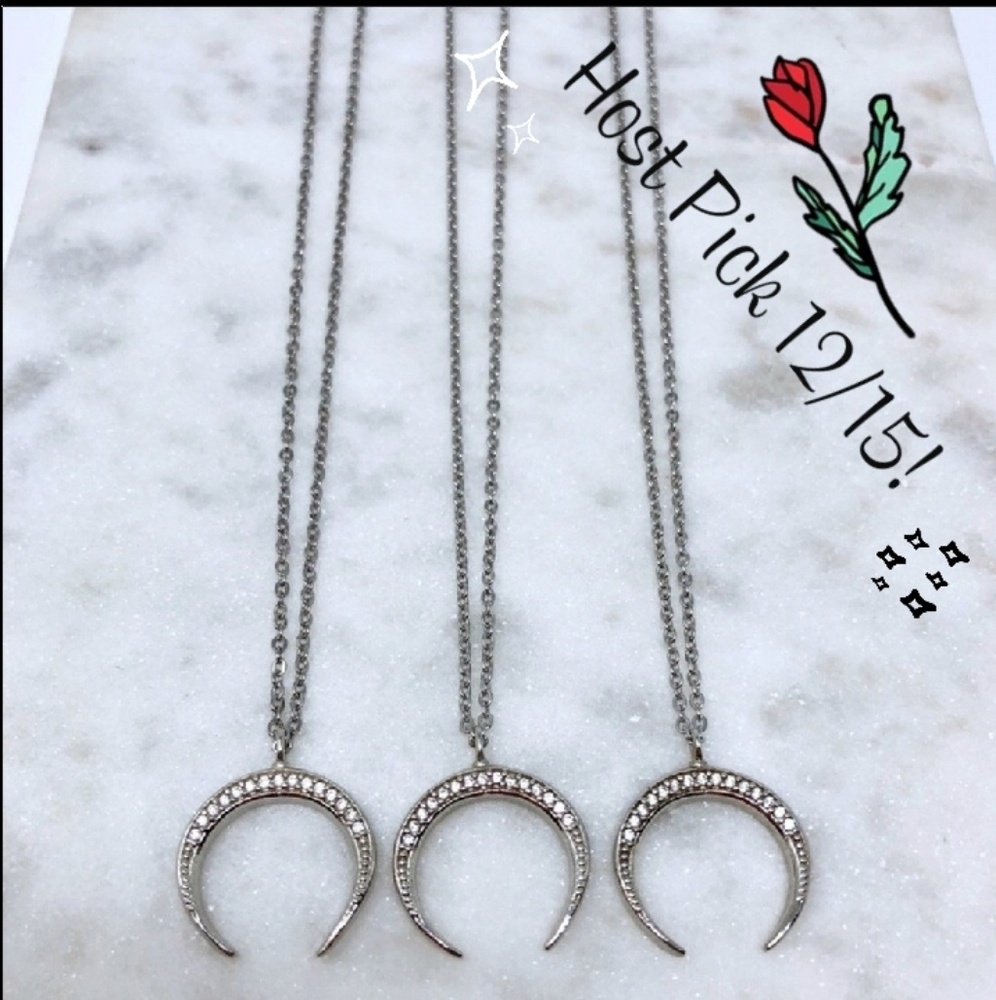 Rhodium Pave Horn Necklace